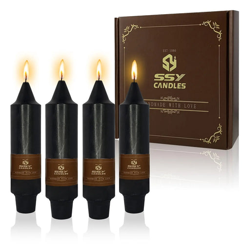 Black Short Taper Candle 5 Inch Halloween Candlesticks Unscented Drippless Candle Set for Home Decor Dinner Candles, 4 Pack