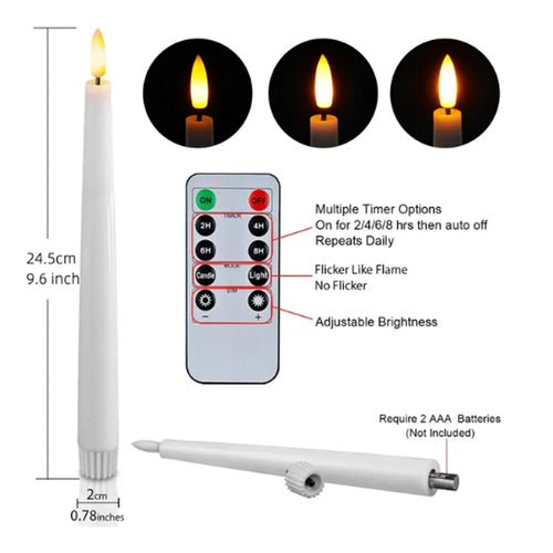 6 Pcs Waxy LED Flameless Taper Candles with Remote, Flickering Battery Operated Taper Candle